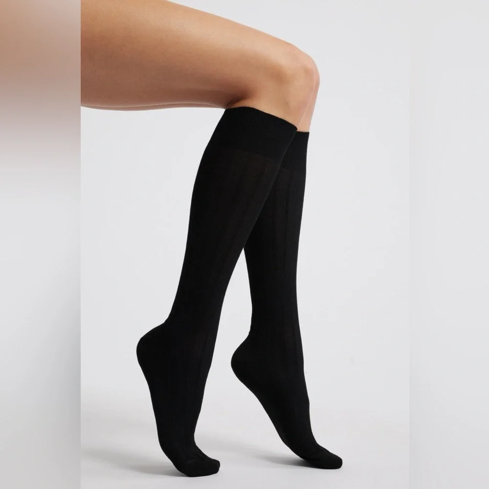 CLASSIQUES ENTIER WOMENS WOOL BLEND KNEE SOCKS BLACK OS NWT